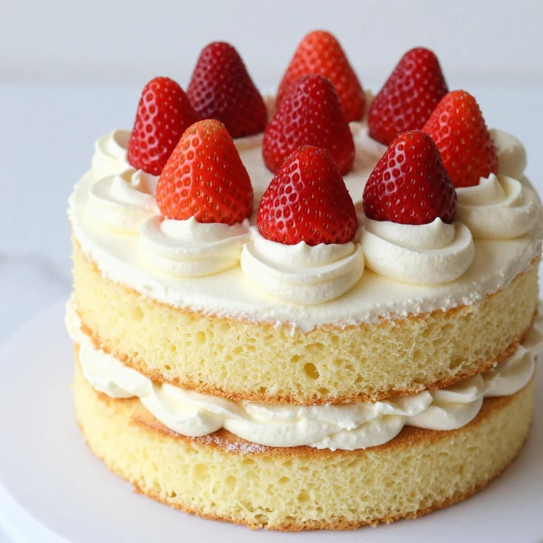 Lemon-strawberry cake with whipped cream and fresh strawberries
