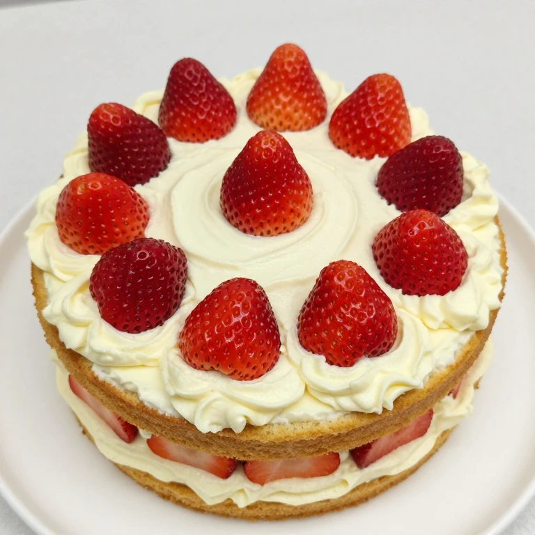 Single strawberry cake with mascarpone frosting and fresh berries