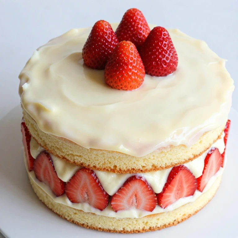 Rose water strawberry layer cake with glossy white chocolate ganache