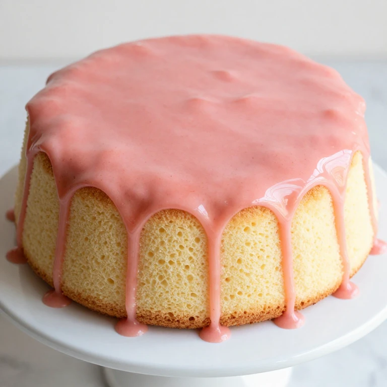 Strawberry chiffon cake with glossy pink strawberry glaze coating