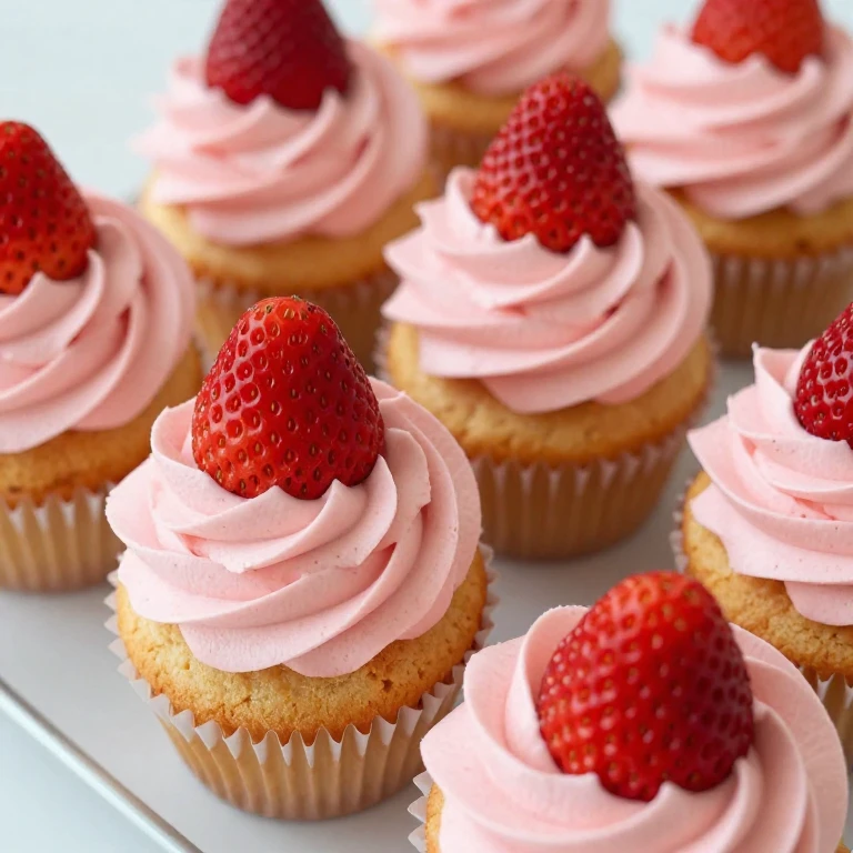 Strawberry cupcakes with cream cheese frosting and berry toppers