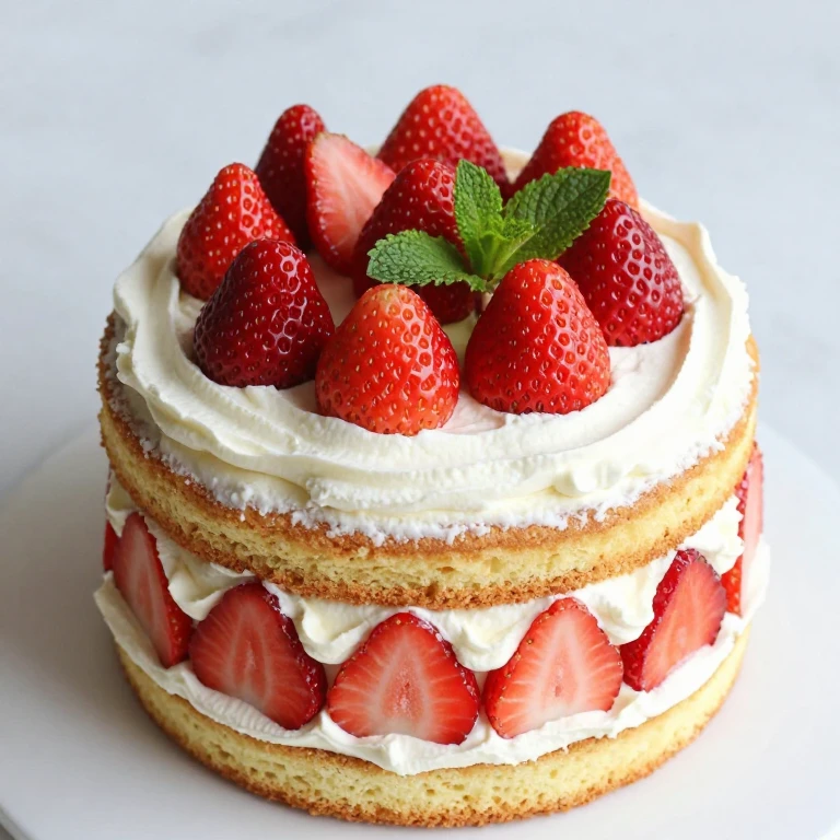 Strawberry naked cake with whipped cream and fresh berry layers