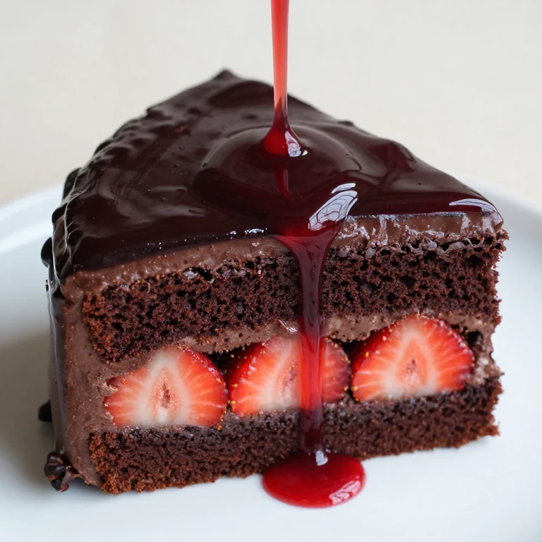 Espresso dark chocolate cake with burgundy strawberry-balsamic syrup