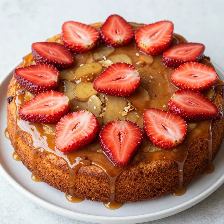 Ginger strawberry upside-down cake with glossy brown butter glaze
