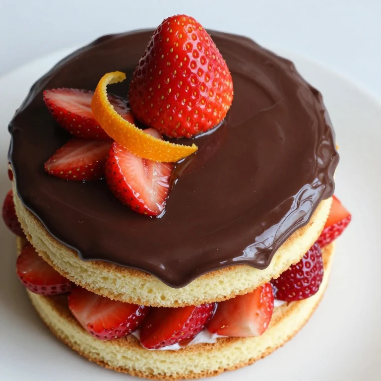 Strawberry Cointreau cake with dark chocolate ganache and candied orange