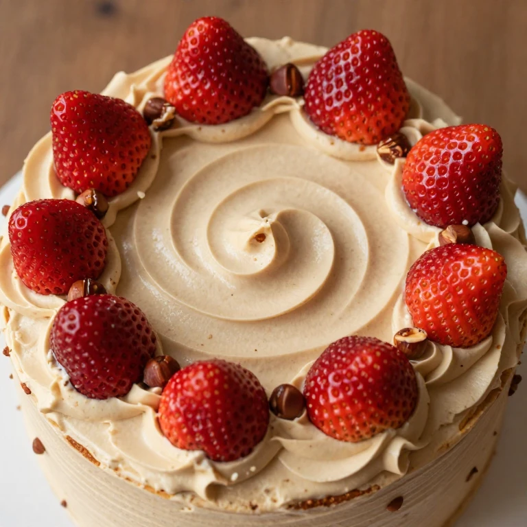 Hazelnut cake with praline buttercream and fresh strawberries
