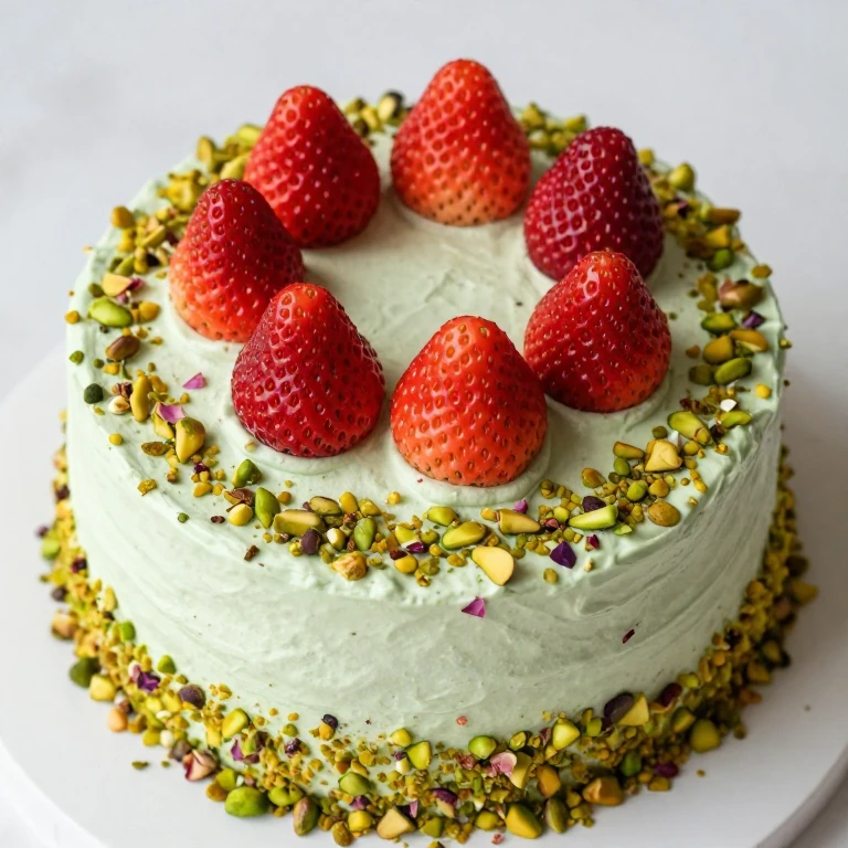 Pistachio cake with rose water frosting and pistachio crumble