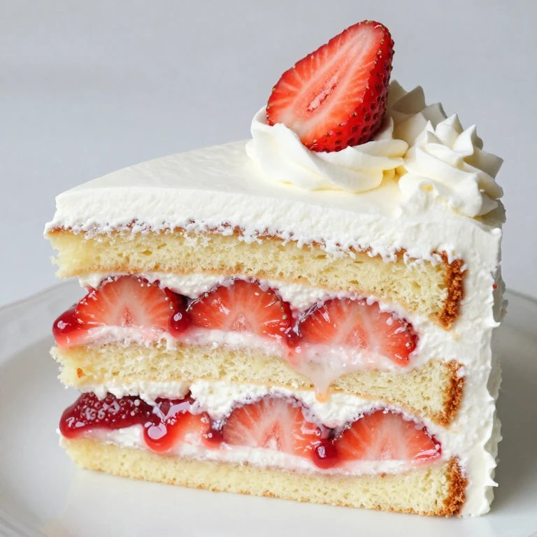 Strawberry shortcake layer cake with whipped cream and fresh sliced berries
