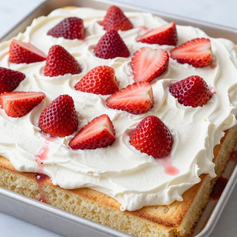 Strawberry shortcake sheet cake topped with whipped cream and fresh berries