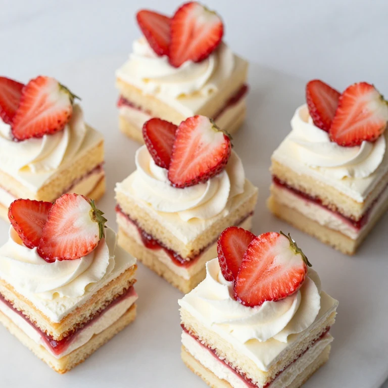 Mini strawberry bento cakes with jam filling, whipped cream, and fresh berries