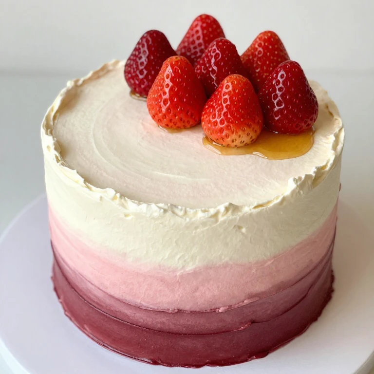 Ombré gradient strawberry cake with burgundy frosting and honey glaze