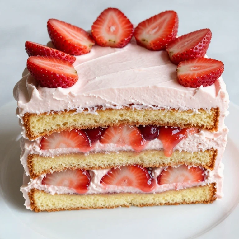 Strawberry layer cake with cream cheese frosting and fresh berries