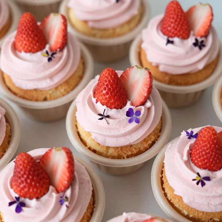 Mini strawberry bento cakes with thin frosting and fresh berries