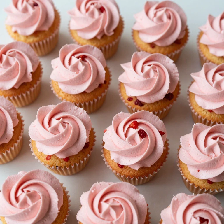 Strawberry cupcakes with piped rosette buttercream frosting