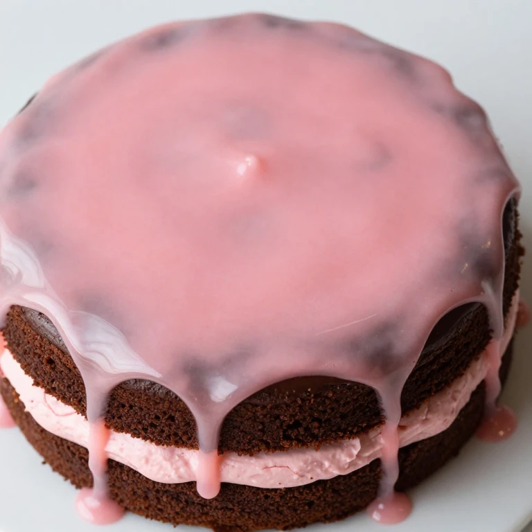 Chocolate cake with strawberry mousse and glossy pink mirror glaze