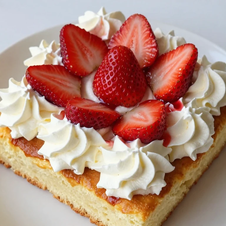 Strawberry shortcake slab with whipped cream and fresh strawberries