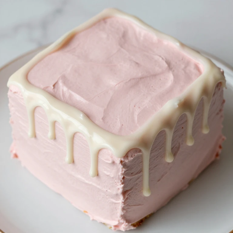 Vanilla cake with pink strawberry buttercream and white chocolate drip