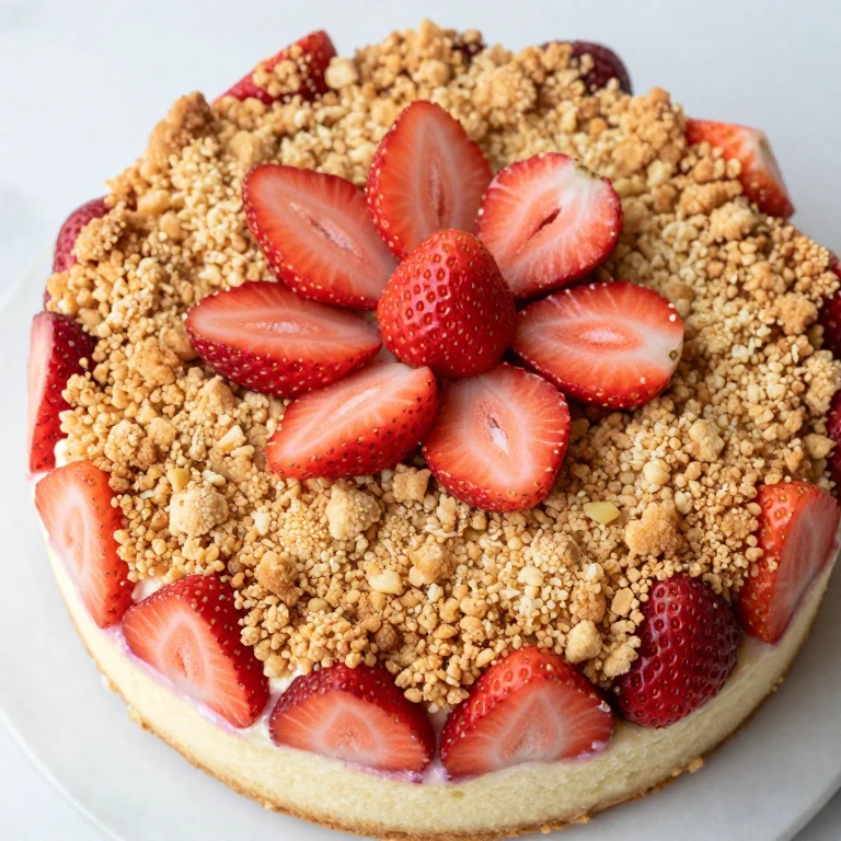Strawberry shortcake with golden biscuit crumble topping