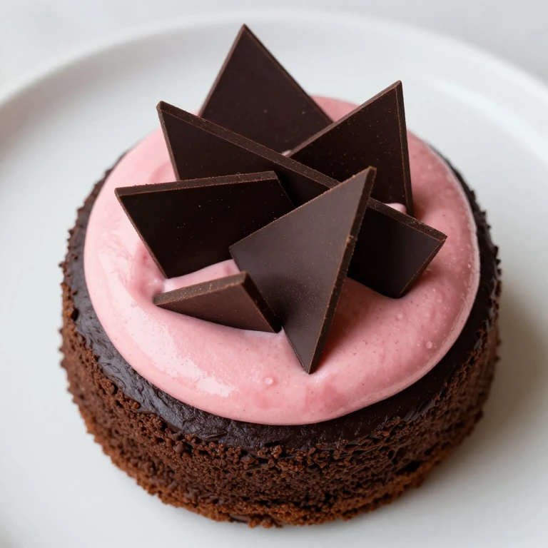 Chocolate cake with strawberry cream and dark chocolate shards