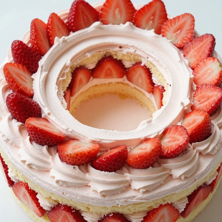 Concentric strawberry ring cake with overlapping berries in spiral pattern
