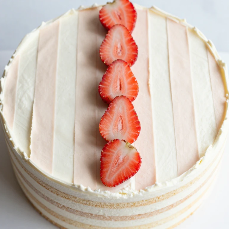 Modern stripe cake with negative space design and fresh strawberry slices