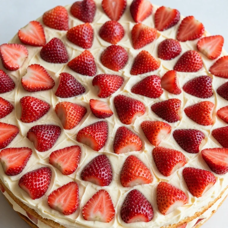 Strawberry grid cake with perfectly arranged berry pattern covering top