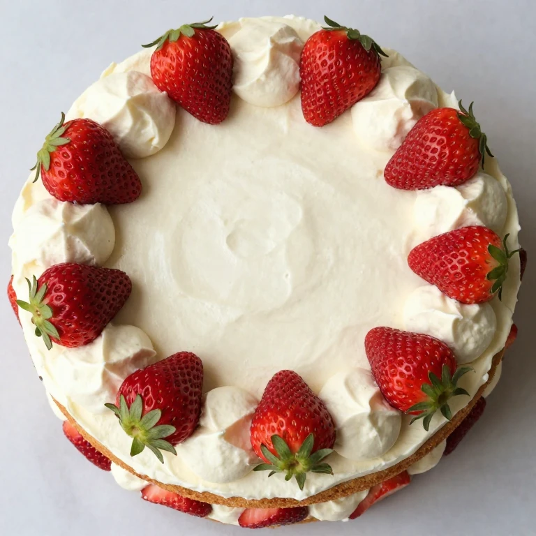 Scattered strawberry cake with whole berries and mint leaf garnish