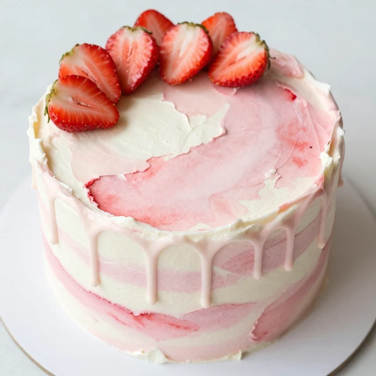 Watercolor buttercream drip cake with blended pink and red frosting