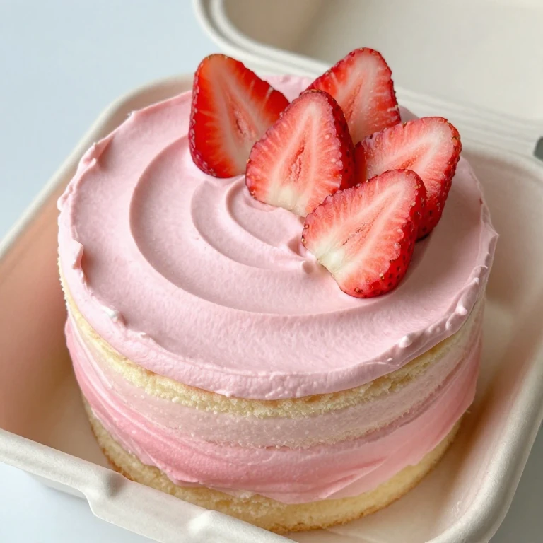 Ombré pink frosting strawberry bento with gradient buttercream layers and fresh strawberries