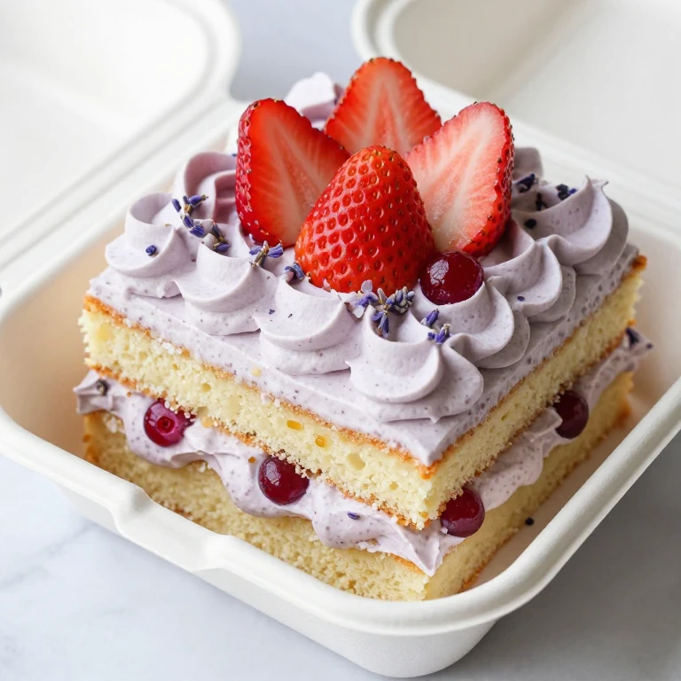 Honey lavender strawberry bento with floral-infused whipped cream and fresh berries