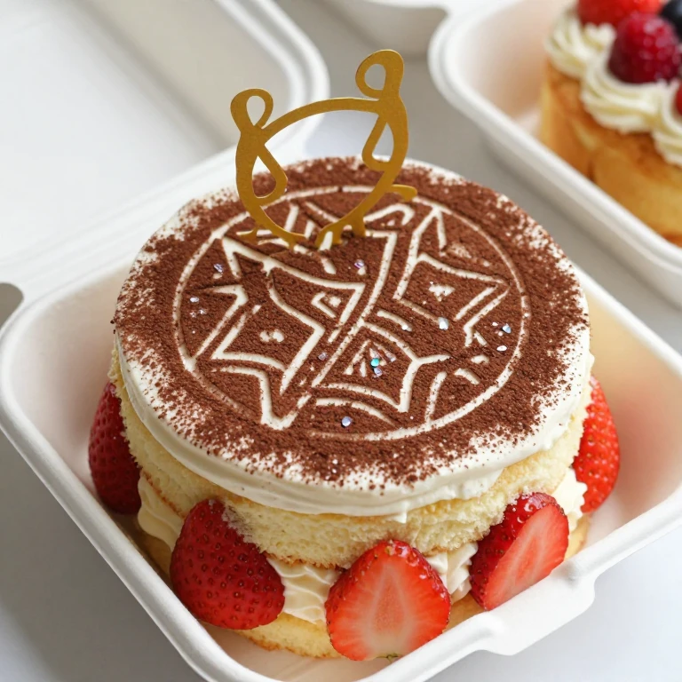 Vanilla strawberry bento with decorative stenciled pattern dusted on top