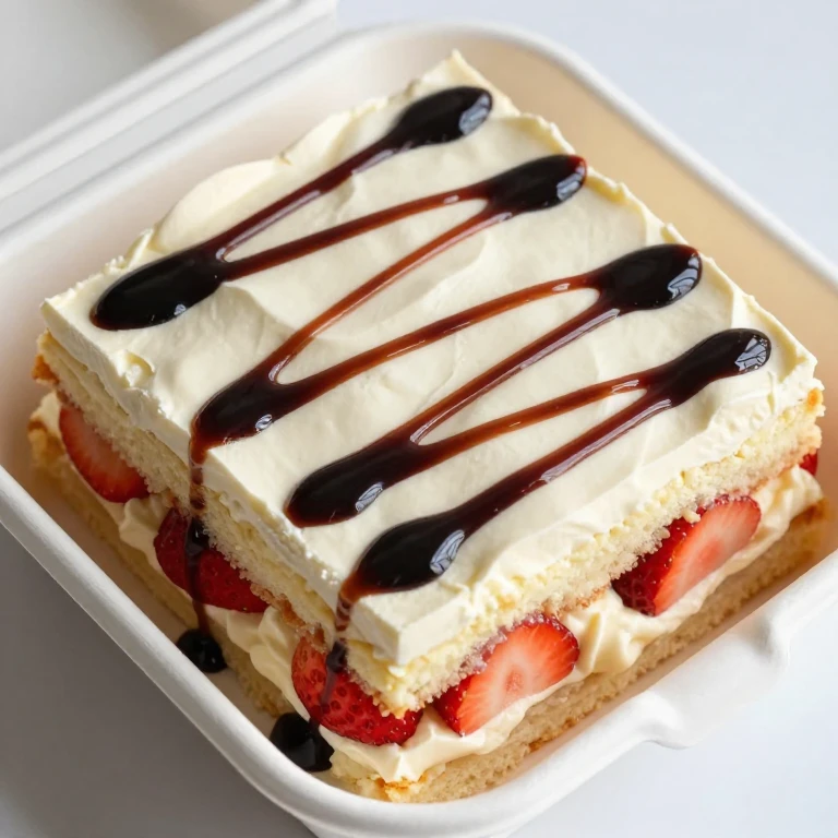 Strawberry shortcake bento with balsamic reduction drizzle and whipped cream