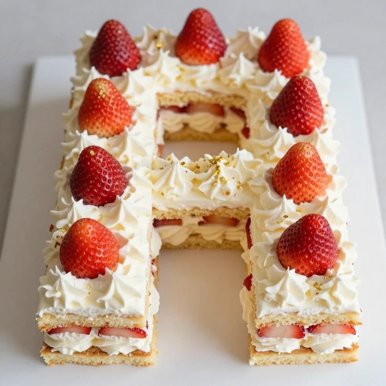 number-shaped cake with whipped cream filling and fresh strawberry garnish