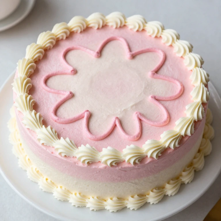 Strawberry shortcake with white outline and pink fill frosting design
