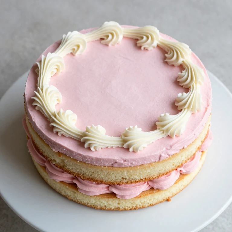 Strawberry torte topped with white buttercream transfer design