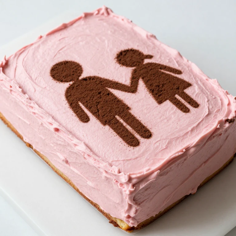 Sheet cake with cocoa stencil pattern on smooth pink frosting