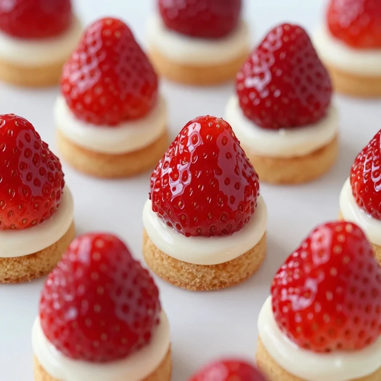 Glossy red mirror-glazed strawberry mini cakes with fresh berry garnish, perfectly smooth finish
