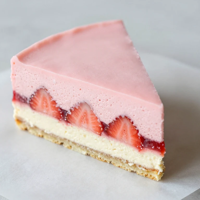 Two-layer strawberry mousse cake with pink mousse and mascarpone base