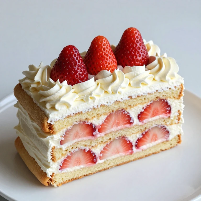 Layered strawberry biscuit cake with ladyfingers, cream, and fresh berries