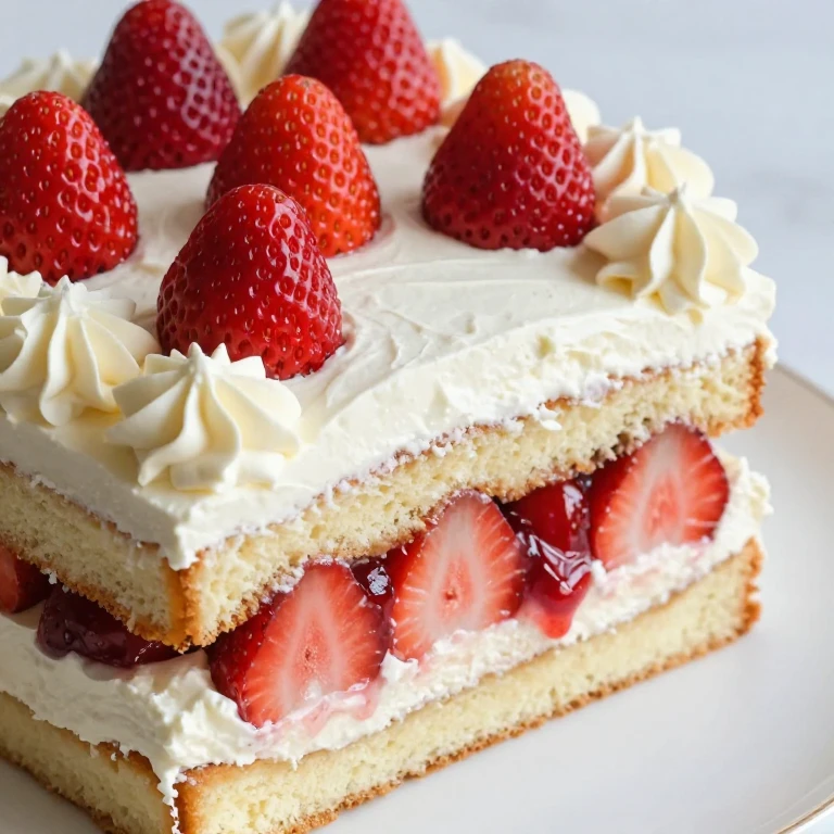 Elegant layered strawberry shortcake with whipped cream and fresh strawberries