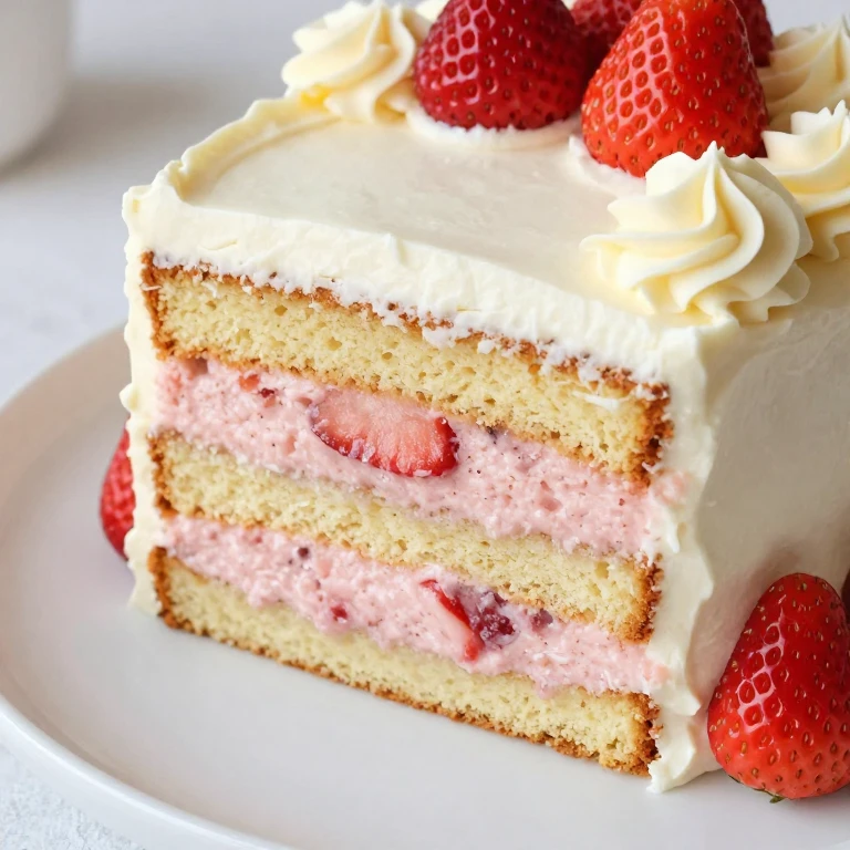 Gluten-free strawberry layer cake with cream cheese frosting and fresh strawberry garnish