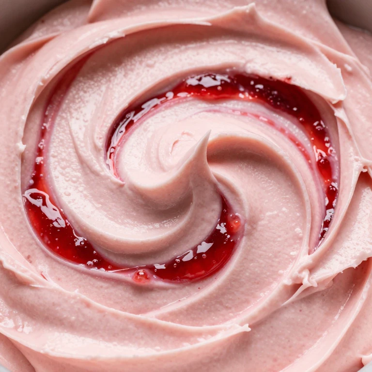 rosy-pink strawberry cream cheese frosting with marbled jam swirls