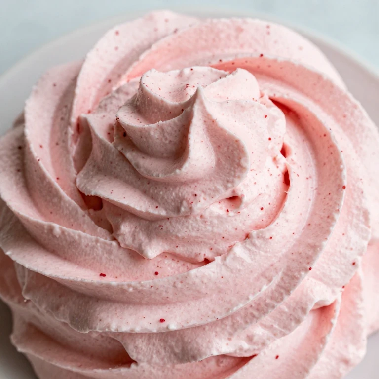light airy whipped strawberry cream cheese frosting with cloud-like peaks