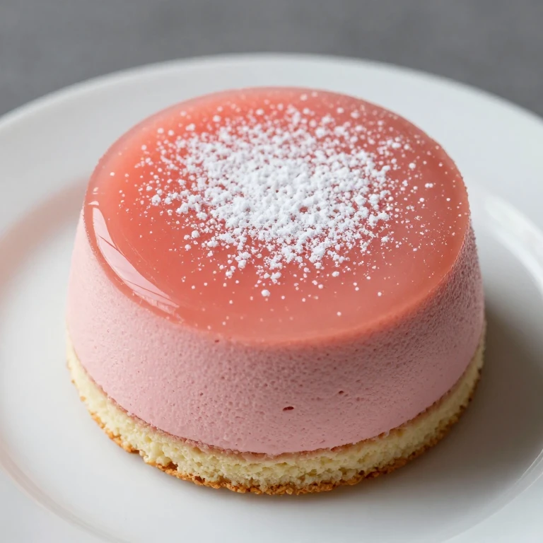 Strawberry sabayon mousse cake with powdered sugar dusting