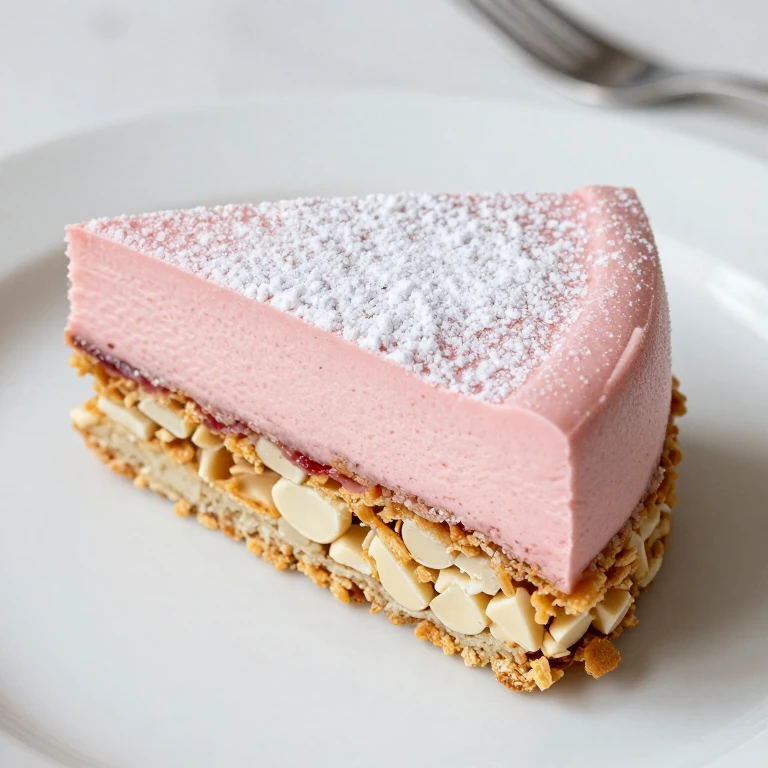 Strawberry mousse cake with feuilletine crunch layer