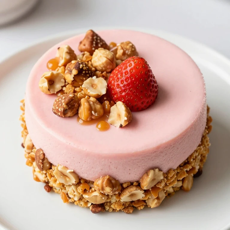 Strawberry-hazelnut mousse cake with caramelized praline crunch