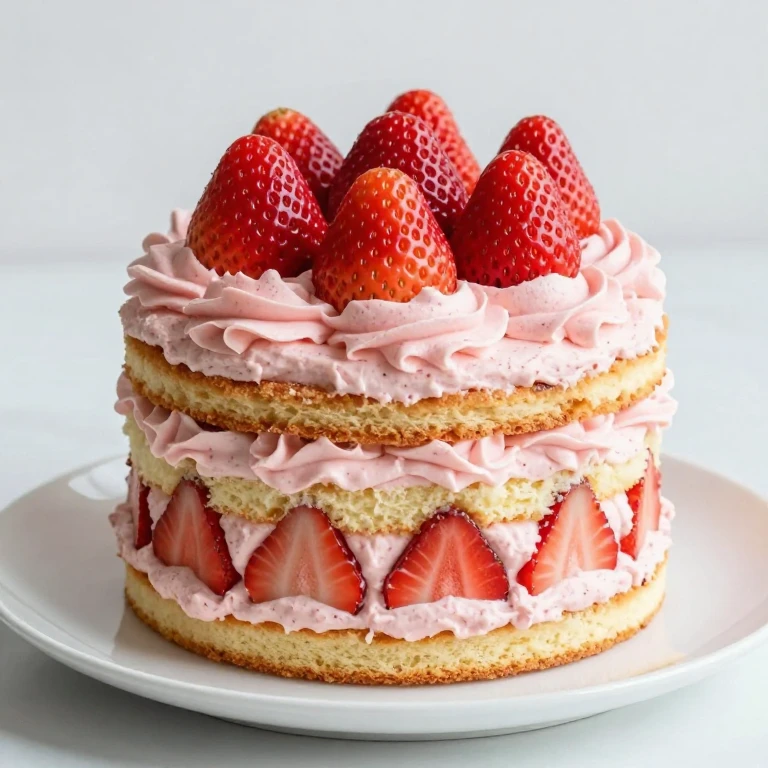 Two-layer oil cake with strawberry buttercream and fresh berries on top
