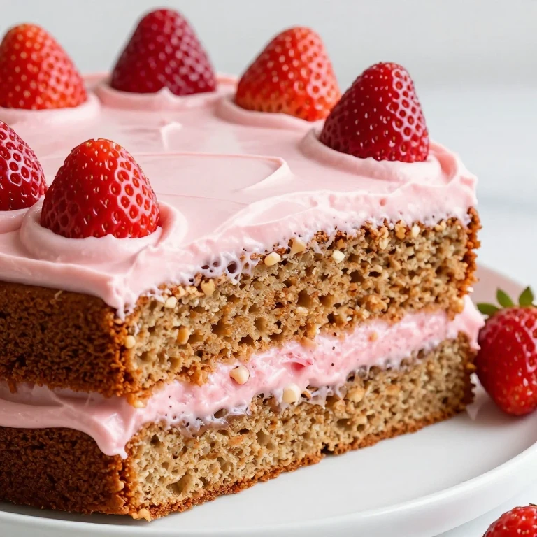 Brown butter cake with strawberry cream cheese frosting and fresh berries
