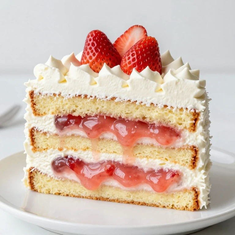 Coconut oil cake with strawberry curd filling and whipped cream frosting