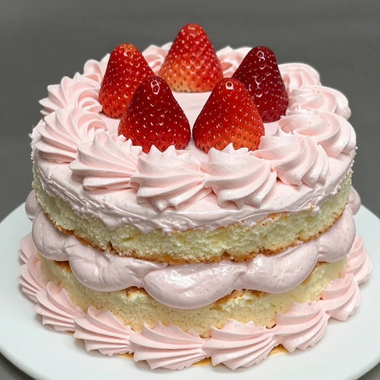 Vanilla cake with strawberry Swiss meringue buttercream and fresh berries
